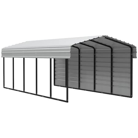 Arrow Storage Products Galvanized Steel Carport, W/ 1-Sided Enclosure, Compact Car Metal Carport Kit, 10'x24'x7', Eggshell CPH102407ECL1